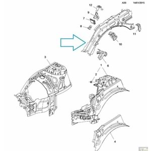 Opel Astra K Sağ Dış Podya Saçı Gm Orjinal Marka 39168720