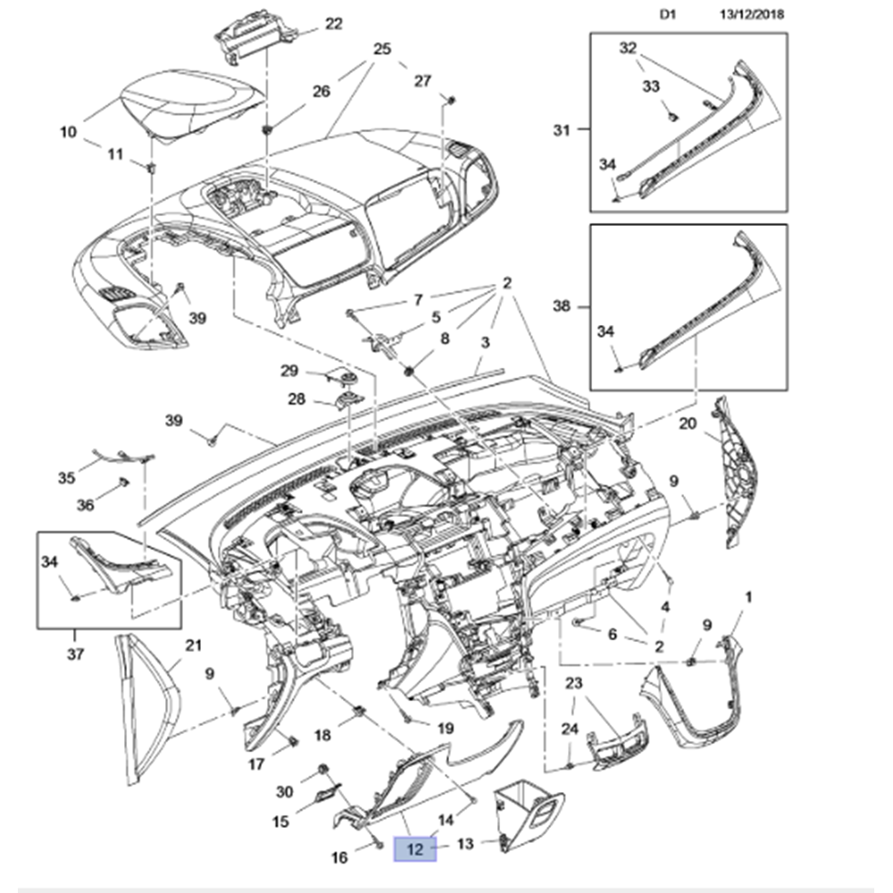 Opel Mokka X Sol Torpido Alt Kapak Siyah Gm Orjinal 42396637